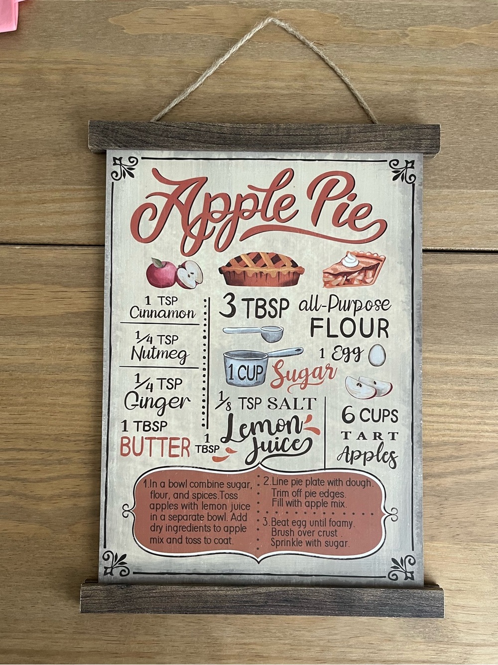 Vintage Kitchen Apple Pie Recipe Hanging Kitchen Wall Art Food Rustic Farmhouse